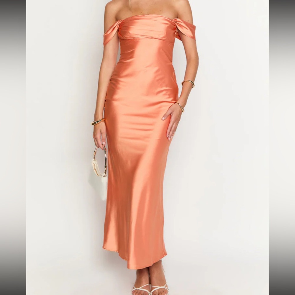 Sold Out Beginning Boutique Strapless Satin Dress in Orange